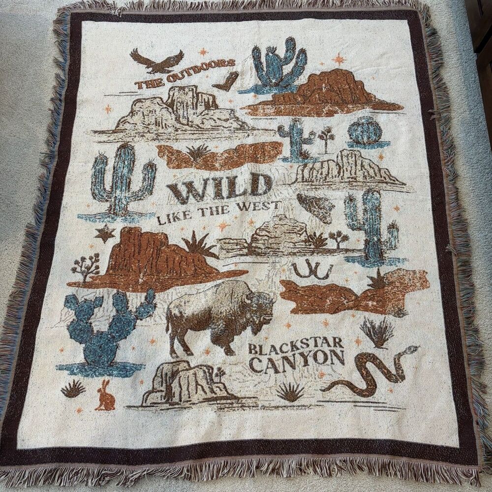 NWOT Western Jacquard Throw Blanket Tapestry 60 X 50 Fringe